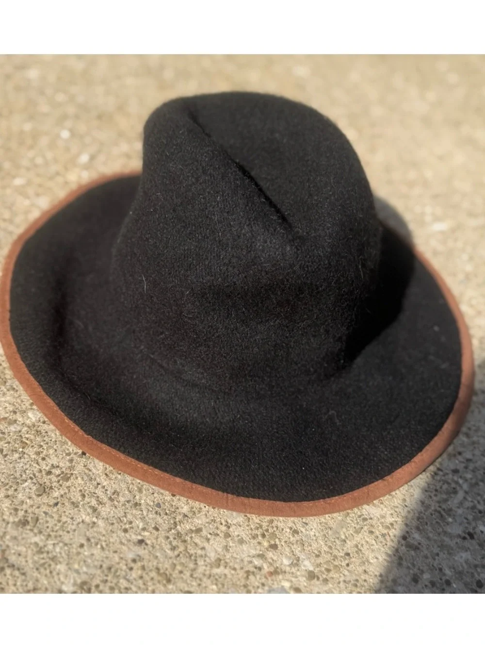 Black wide brim hat with Brown Trim